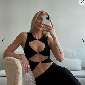 OW Collection Chiara Black Cut Out Sleeveless Top